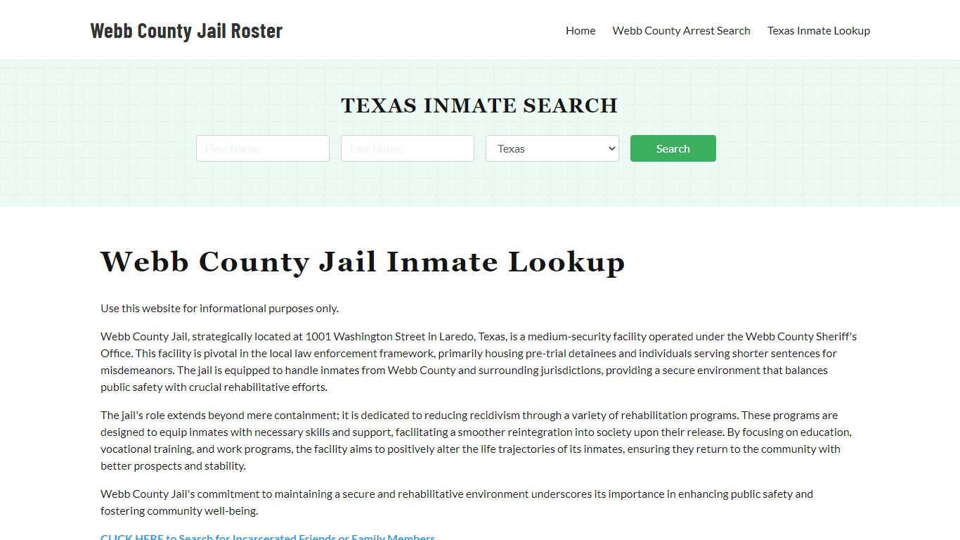 Webb County Jail Roster Lookup, TX, Inmate Search