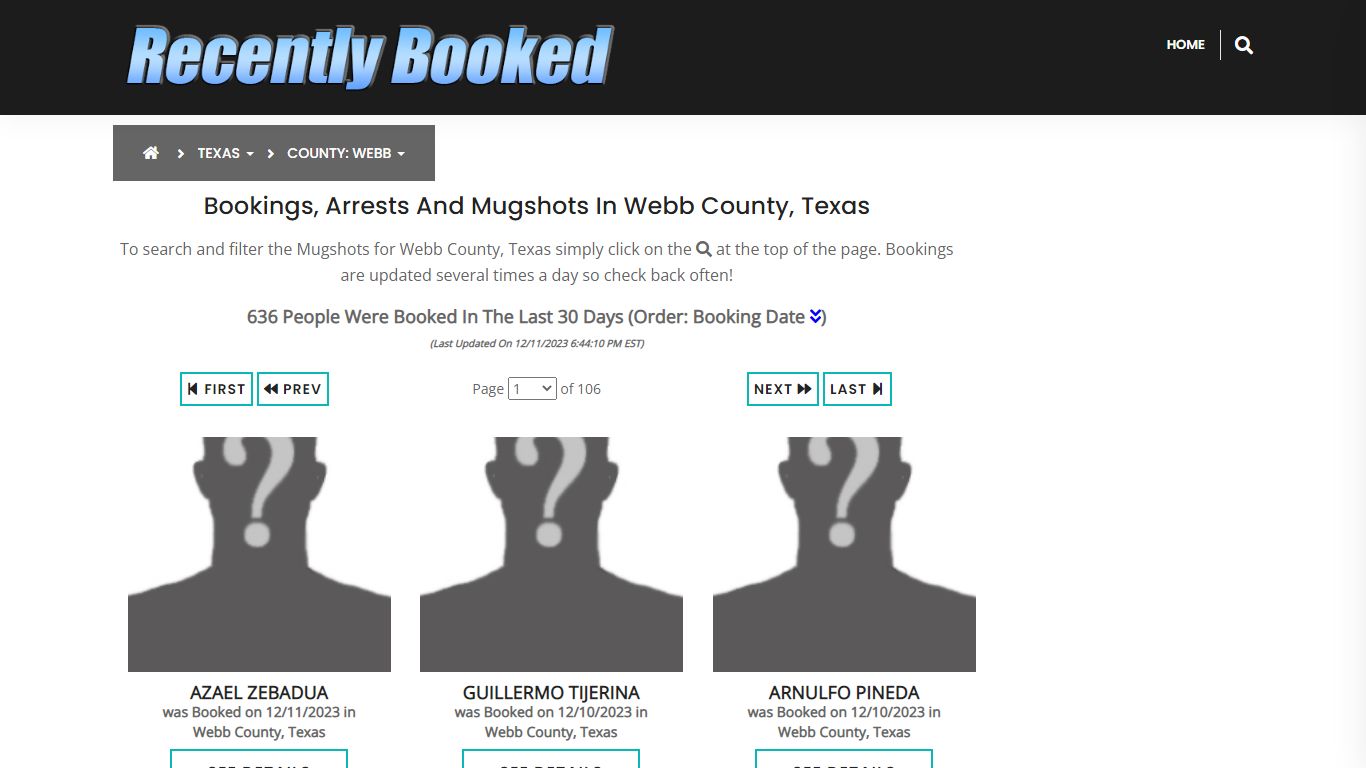 Recent bookings, Arrests, Mugshots in Webb County, Texas - Recently Booked